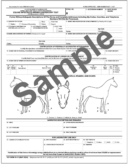Example of form used to record Equine Infectious Anemia (EIA or Coggins