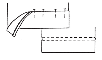 Illustration demonstrating step:Fold raw edge under 1/4 in., then press 