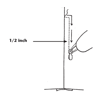 Illustration of stitching from seam at lower end across bottom of zipper.