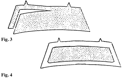 Illustration of trimming the fusible interfacing to 1/8 in. seam allowance and of trimming the interfacing out of corners to reduce bulk.