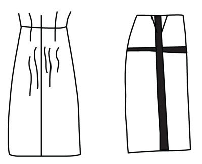 Illustration depicting pattern alteration of skirt for flat derriere