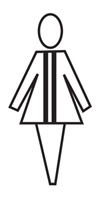 Female dress figure with two vertical lines spaced close together.