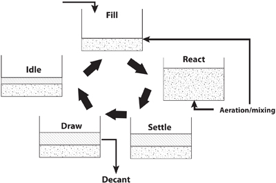 Fig. 5-4: Flow sequence for a sequencing batch reactor (SBR).