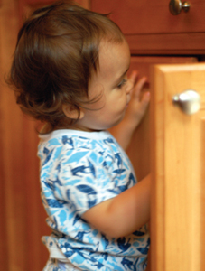 Fig 3. Installing childproof latches on cabinets can prevent children from opening them and possibly ingesting dangerous chemicals. 