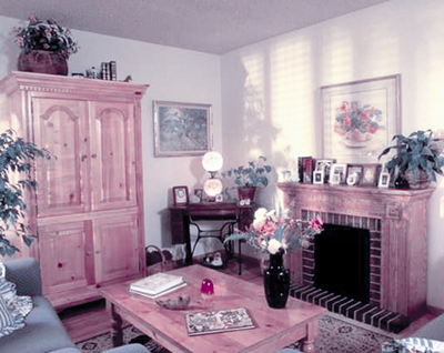 Photograph of a living room. 