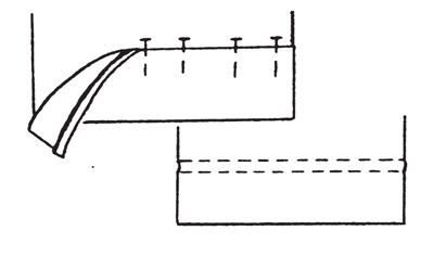Illustration demonstrating step:Fold raw edge under 1/4 in., then press