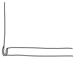 Illustration demonstrating step: Unpin the hem allowance and fold the hem down over the tuck and to the wrong side of the fabric. Press hem in place.