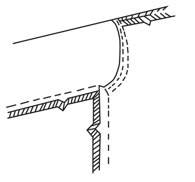 Illustration demonstrating step: Sew garment side seam and sleeve seam in one continuous stitching line. Press open.