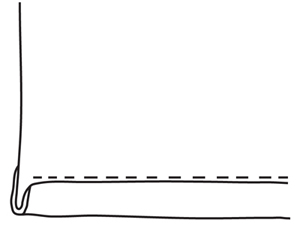 Illustration demonstrating step: Stitch the hem in place from the right side of the fabric by “stitching in the ditch.”