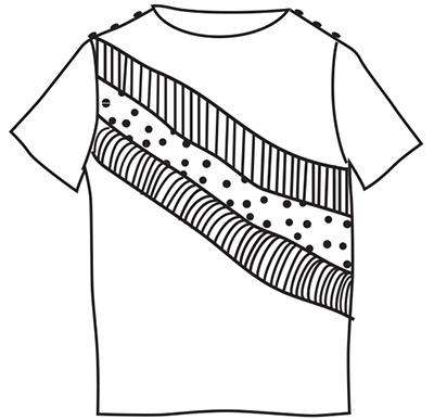 Diagram of two rainbow T-shirts.