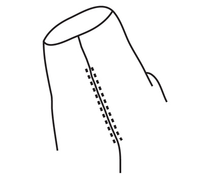 Machine stitch on the right side of the garment 1/8 inch (0.4 cm) on each side of the seamline.