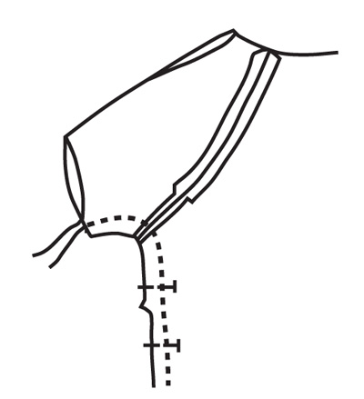 Match the sleeve seams at the underarm and stitch side seam of the garment and the sleeve. Press seam open.