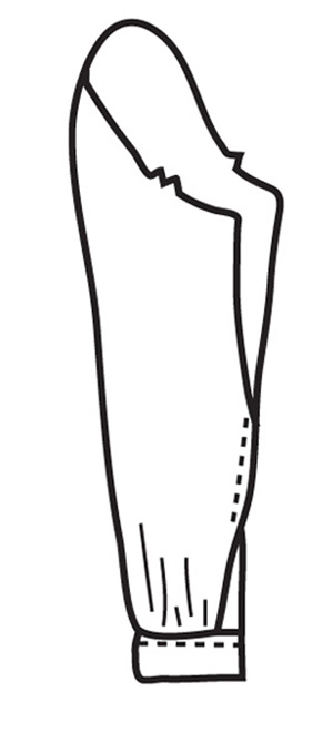 NOTE: If the sleeve is long and has a cuff, you may want to sew the bottom half of the seam and attach the cuff before setting the sleeve into the armhole.