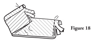 Fig. 18: Interface the bands and fold in half lengthwise. Sew each end on 5/8-in. seamline from the fold to cut edges. Be sure to secure the stitches. Grade the seams to reduce bulk. 