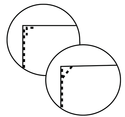 Secure and reinforce top of pocket by sewing a bar tack or triangle in each corner. Photograph of a completed rounded patch pocket