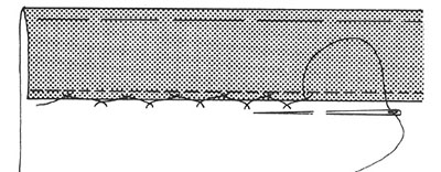 Illustration showing securing the hem with catch stitch.