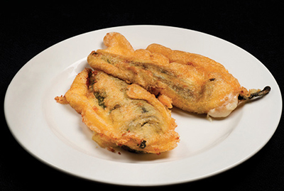 Photograph of pecan-stuffed chile rellenos
