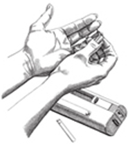 Fig. 5: Clipart graphic of someone administering a glucose level self-test. 