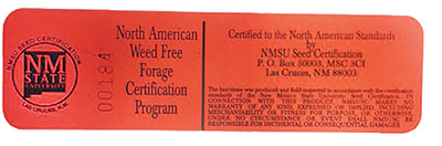 Fig. 02: Sample certified noxious weed free label.
