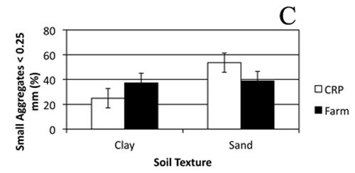 Graph of small aggregates in the CRP and farmland under different soil textures. 
