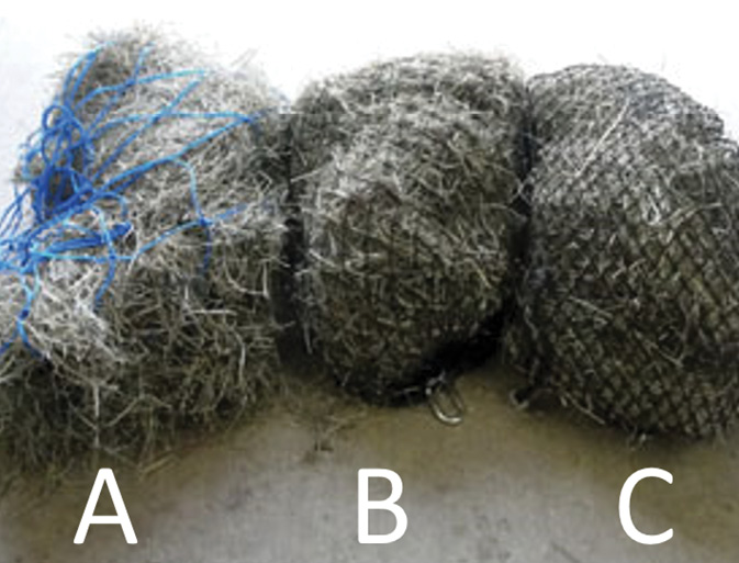 Fig. 01: Photograph of three types of hay nets.