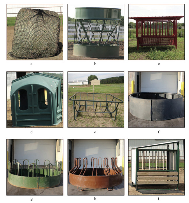 Fig. 03: Photograph of nine different round-bale feeders.