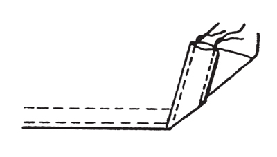 Illustration demonstrating step: On right side, machine topstitch close to the fold of hem. Stitch again, catching upper edge of hem. Rows of stitching should be parallel.