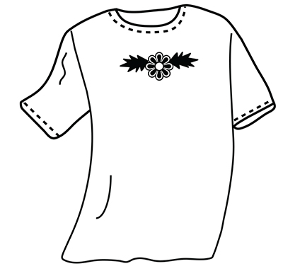 Diagram of a T-shirt with a lace medallion.