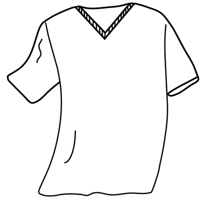 Diagram of a T-shirt with a V neck.