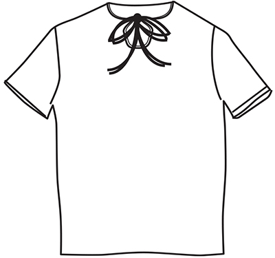 Diagram of a T-shirt with a string tie neckline.