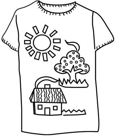 Diagram of a T-shirt with a scene.