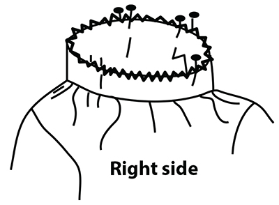 Diagram of the right side of a ribbed neckline.