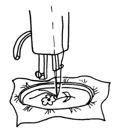 Illustration of making three or four small stitches to lock the threads in place. 