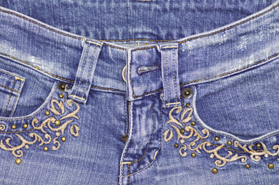 Photo of machine embroidered jeans.