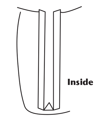 Illustration of pressing open the edges of the zipper opening.