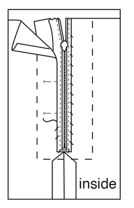 Illustration of slipstitching edge to zipper tape.