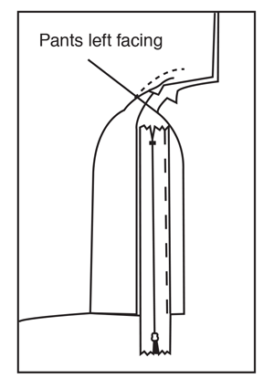 Illustration of stitching fly front zipper.