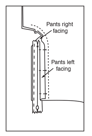 Illustration of stitching fly front zipper.