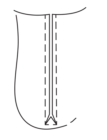 Illustration of slashing open the zipper outline.