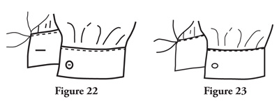 Fig. 22: From right side of sleeve band, topstitch (Figure 22) or stitch-in-the-ditch (Figure 23) to finish the band. Fig. 23: From right side of sleeve band, topstitch (Figure 22) or stitch-in-the-ditch (Figure 23) to finish the band. 