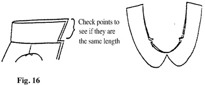 Illustrations depicting checking the points or curves of the collar to make sure they are the same.