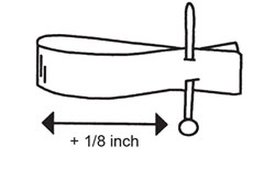 Illustration showing how to measure a button circumference using ribbon.