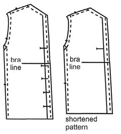 Illustration showing altering the placement of buttonholes if the pattern is lengthened or shortened.