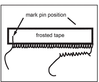 Illustration showing using transparent tape to transfer buttonhole markings.