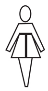 Female dress figure with a T-shaped vertical line. The horizontal line is at the waist.