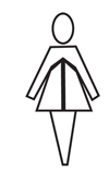 Female dress figure with vertical arrow shaped lines.