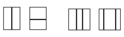 Illustration of rectangles. Vertical or horizontal lines creates an illusion of varied sizes.