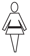 Female dress figure with a single horizontal line located near the base of the dress.