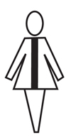 Female dress figure with single vertical line.