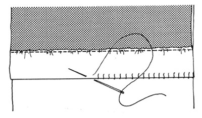 Illustration showing securing the hem with vertical-hemming stitch.